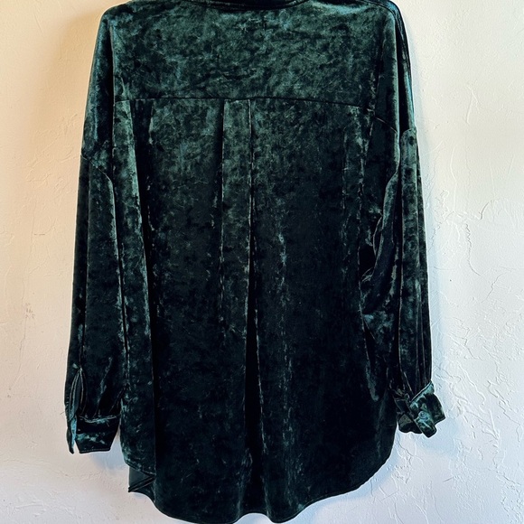 Cupio Dark Green Crushed Velvet Long Sleeve Dressy Button-Up Blouse Sz 3X - Picture 8 of 12